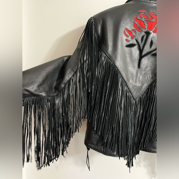 Woman’s Leather Gallery Fringed Motorcycle Biker Jacket size medium - Picture 8 of 14
